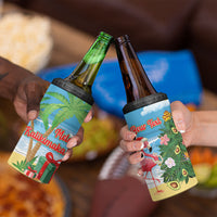 Flamingo Hawaii Summer Christmas Personalized 4 in 1 Can Cooler Tumbler Mele Kalikimaka Beachy Vibes