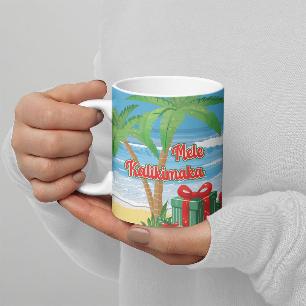 Flamingo Hawaii Summer Christmas Personalized Ceramic Mug Mele Kalikimaka Beachy Vibes