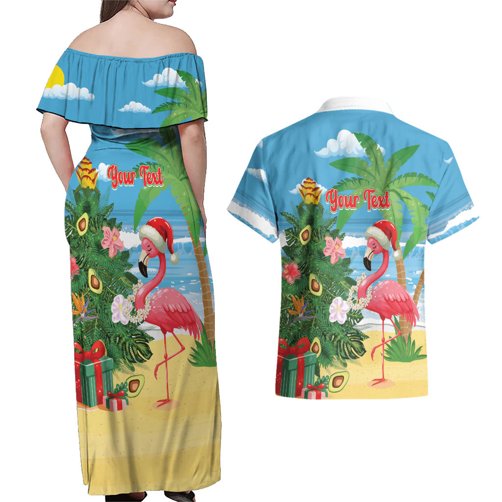 Flamingo Hawaii Summer Christmas Personalized Couples Matching Off Shoulder Maxi Dress and Hawaiian Shirt Mele Kalikimaka Beachy Vibes LT14 - Polynesian Pride