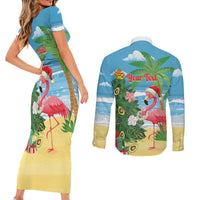 Flamingo Hawaii Summer Christmas Personalized Couples Matching Short Sleeve Bodycon Dress and Long Sleeve Button Shirt Mele Kalikimaka Beachy Vibes LT14 - Polynesian Pride
