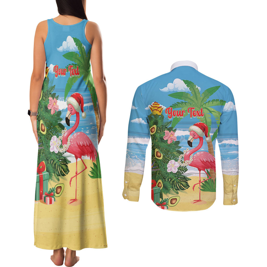 Flamingo Hawaii Summer Christmas Personalized Couples Matching Tank Maxi Dress and Long Sleeve Button Shirt Mele Kalikimaka Beachy Vibes LT14 - Polynesian Pride