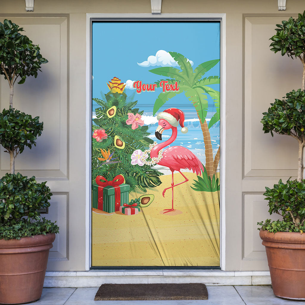 Flamingo Hawaii Summer Christmas Personalized Door Cover Mele Kalikimaka Beachy Vibes LT14 Blue - Polynesian Pride