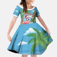 Flamingo Hawaii Summer Christmas Personalized Family Matching Mermaid Dress and Hawaiian Shirt Mele Kalikimaka Beachy Vibes LT14 Daughter's Dress Blue - Polynesian Pride