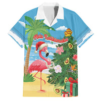 Flamingo Hawaii Summer Christmas Personalized Family Matching Mermaid Dress and Hawaiian Shirt Mele Kalikimaka Beachy Vibes LT14 Dad's Shirt - Short Sleeve Blue - Polynesian Pride