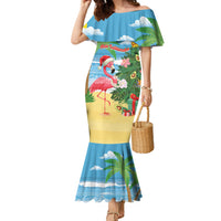 Flamingo Hawaii Summer Christmas Personalized Family Matching Mermaid Dress and Hawaiian Shirt Mele Kalikimaka Beachy Vibes LT14 Mom's Dress Blue - Polynesian Pride