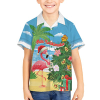 Flamingo Hawaii Summer Christmas Personalized Family Matching Mermaid Dress and Hawaiian Shirt Mele Kalikimaka Beachy Vibes LT14 Son's Shirt Blue - Polynesian Pride