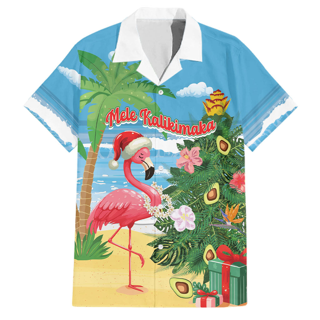Flamingo Hawaii Summer Christmas Personalized Family Matching Puletasi and Hawaiian Shirt Mele Kalikimaka Beachy Vibes LT14 Dad's Shirt - Short Sleeve Blue - Polynesian Pride