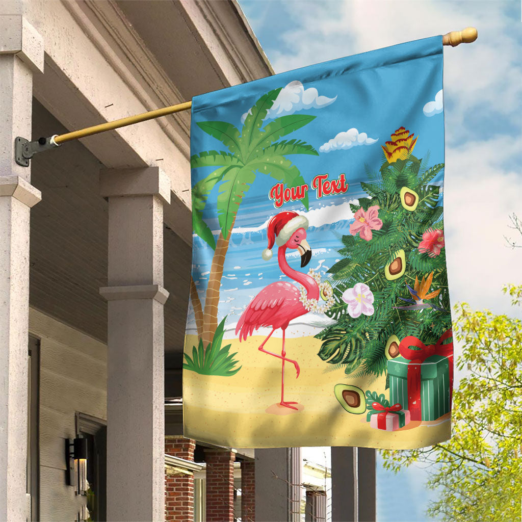 Flamingo Hawaii Summer Christmas Personalized Garden Flag Mele Kalikimaka Beachy Vibes LT14 House Flag Blue - Polynesian Pride