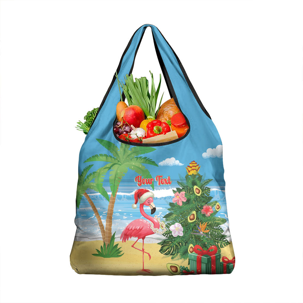 Flamingo Hawaii Summer Christmas Personalized Grocery Bag Mele Kalikimaka Beachy Vibes LT14 1-pack One Size Blue - Polynesian Pride