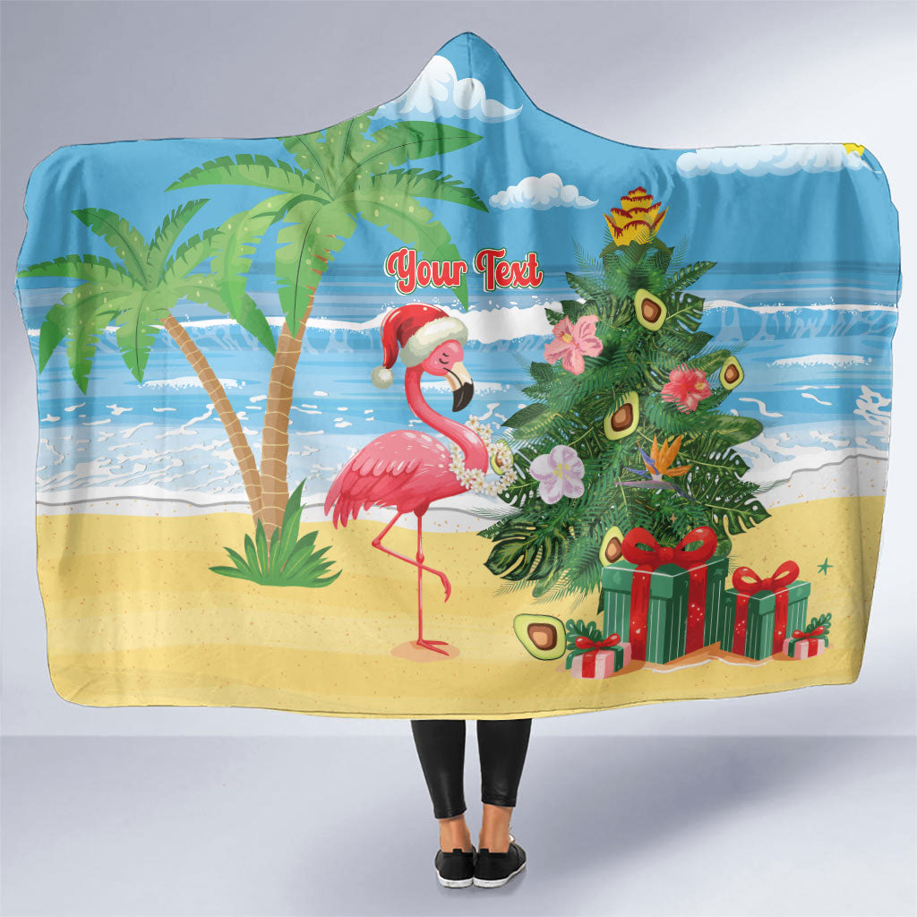 Flamingo Hawaii Summer Christmas Personalized Hooded Blanket Mele Kalikimaka Beachy Vibes LT14 One Size Blue - Polynesian Pride
