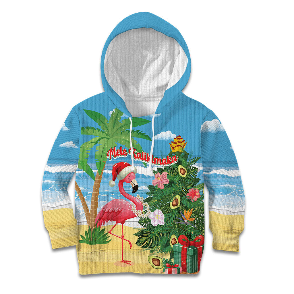 Flamingo Hawaii Summer Christmas Personalized Kid Hoodie Mele Kalikimaka Beachy Vibes LT14 Hoodie Blue - Polynesian Pride