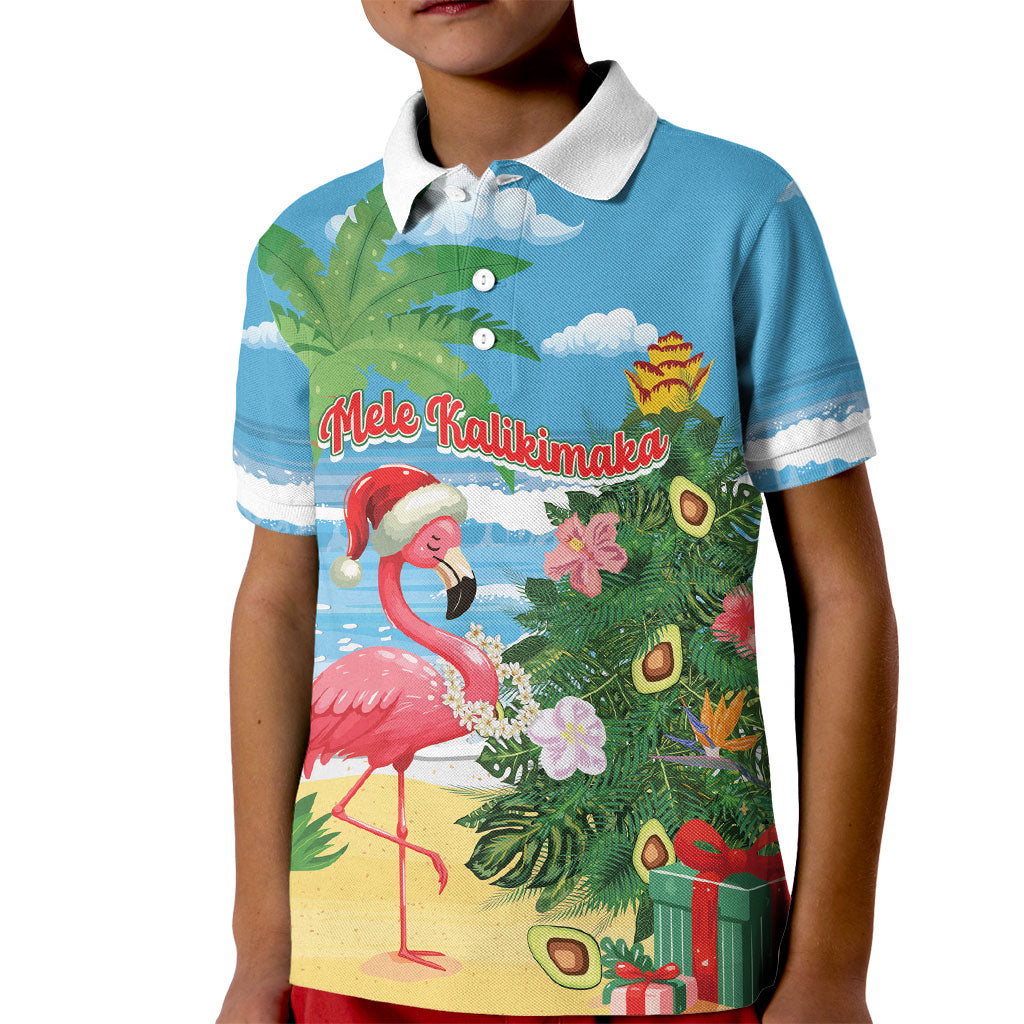 Flamingo Hawaii Summer Christmas Personalized Kid Polo Shirt Mele Kalikimaka Beachy Vibes LT14 Kid Blue - Polynesian Pride