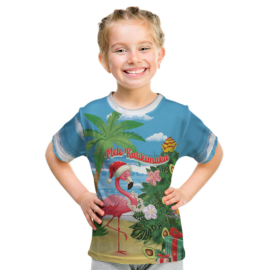 Flamingo Hawaii Summer Christmas Personalized Kid T Shirt Mele Kalikimaka Beachy Vibes LT14 Blue - Polynesian Pride