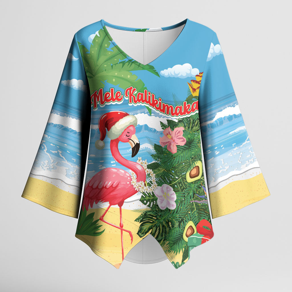Flamingo Hawaii Summer Christmas Personalized Kimono Sleeve Blouse Mele Kalikimaka Beachy Vibes LT14 Female Blue - Polynesian Pride
