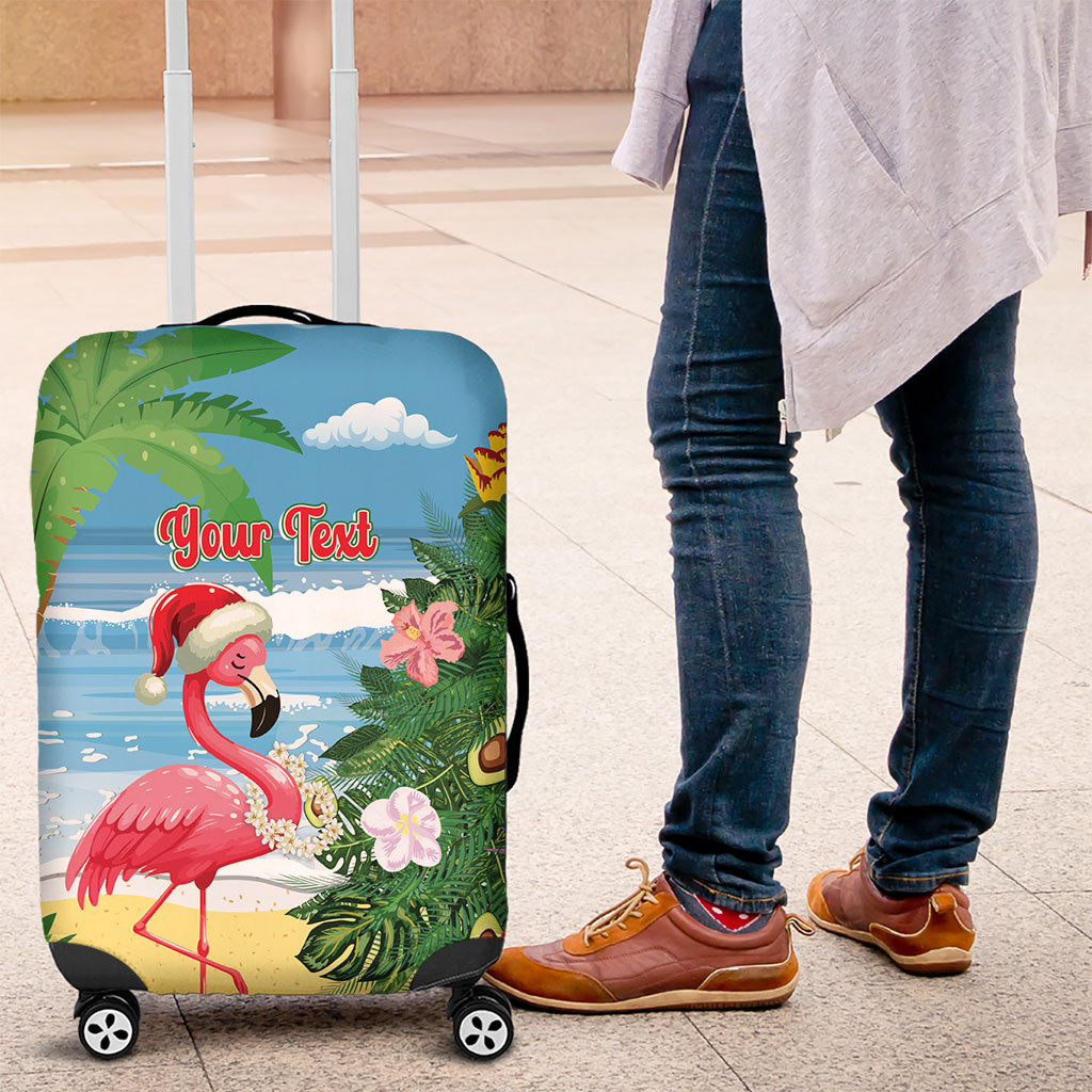 Flamingo Hawaii Summer Christmas Personalized Luggage Cover Mele Kalikimaka Beachy Vibes LT14 Blue - Polynesian Pride