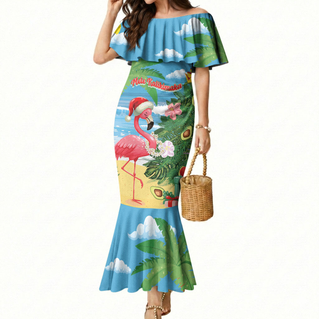 Flamingo Hawaii Summer Christmas Personalized Mermaid Dress Mele Kalikimaka Beachy Vibes LT14 Women Blue - Polynesian Pride