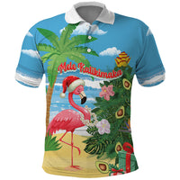 Flamingo Hawaii Summer Christmas Personalized Polo Shirt Mele Kalikimaka Beachy Vibes