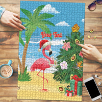 Flamingo Hawaii Summer Christmas Personalized Puzzle Mele Kalikimaka Beachy Vibes