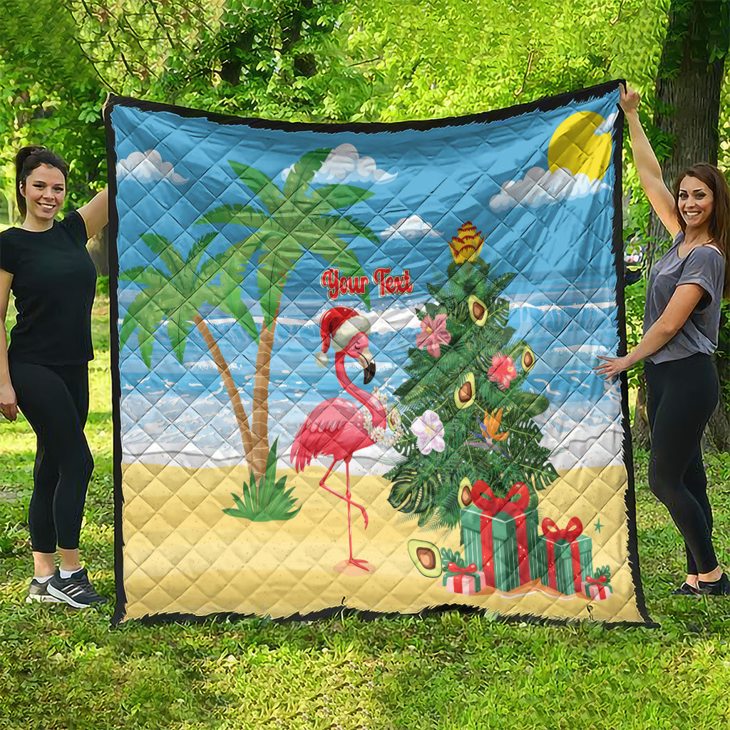 Flamingo Hawaii Summer Christmas Personalized Quilt Mele Kalikimaka Beachy Vibes