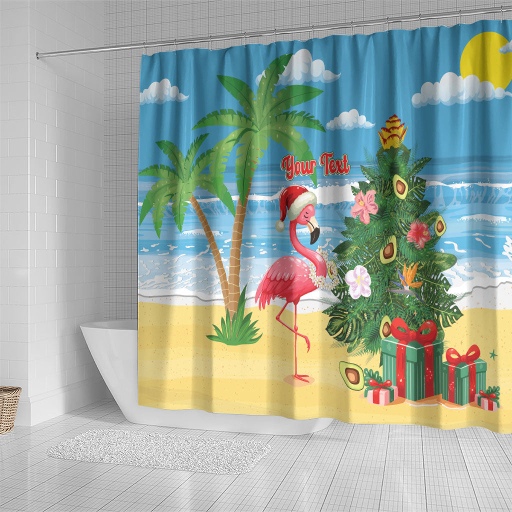 Flamingo Hawaii Summer Christmas Personalized Shower Curtain Mele Kalikimaka Beachy Vibes