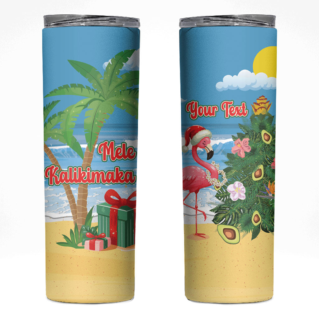 Flamingo Hawaii Summer Christmas Personalized Skinny Tumbler Mele Kalikimaka Beachy Vibes LT14 Blue - Polynesian Pride