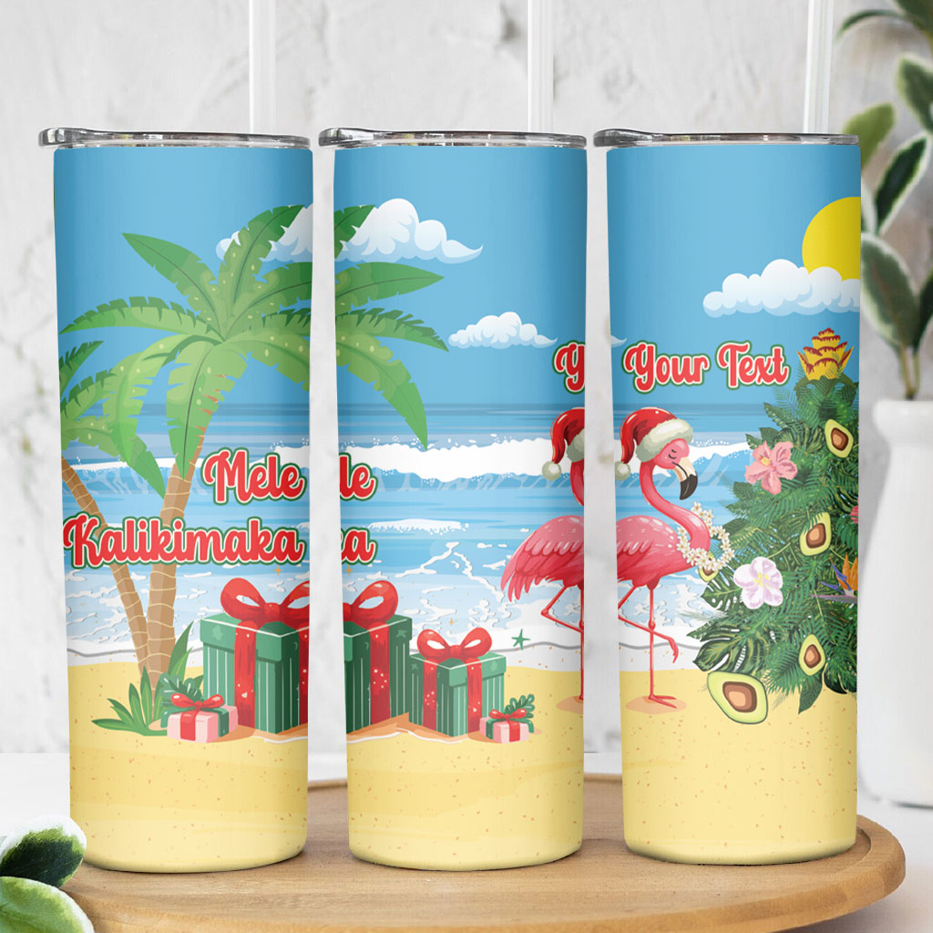Flamingo Hawaii Summer Christmas Personalized Skinny Tumbler Mele Kalikimaka Beachy Vibes