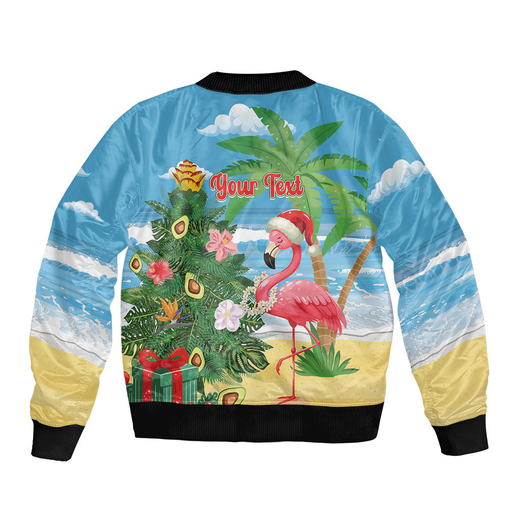 Flamingo Hawaii Summer Christmas Personalized Sleeve Zip Bomber Jacket Mele Kalikimaka Beachy Vibes