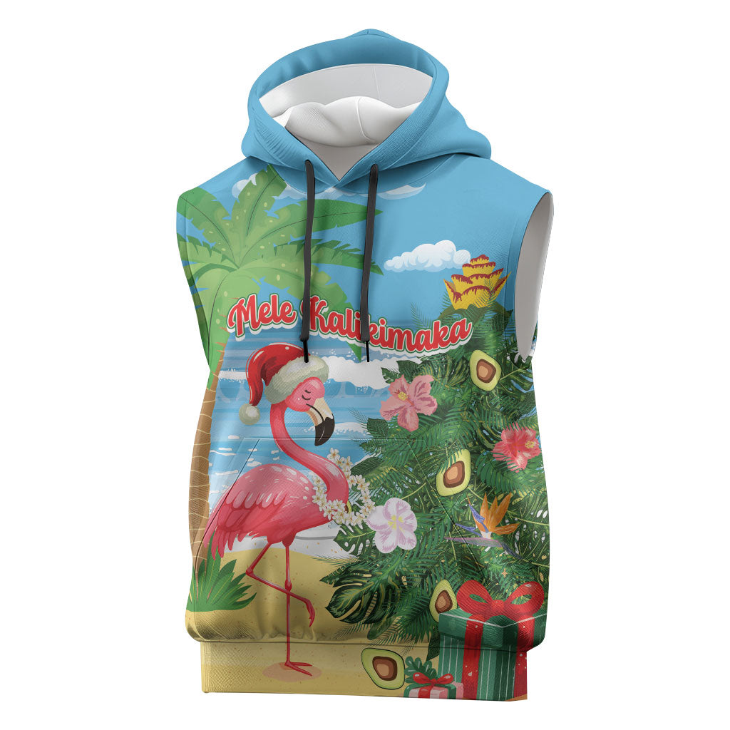 Flamingo Hawaii Summer Christmas Personalized Sleeveless Hoodie Mele Kalikimaka Beachy Vibes LT14 Blue - Polynesian Pride