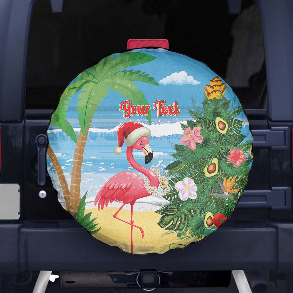 Flamingo Hawaii Summer Christmas Personalized Spare Tire Cover Mele Kalikimaka Beachy Vibes LT14 No hole Blue - Polynesian Pride