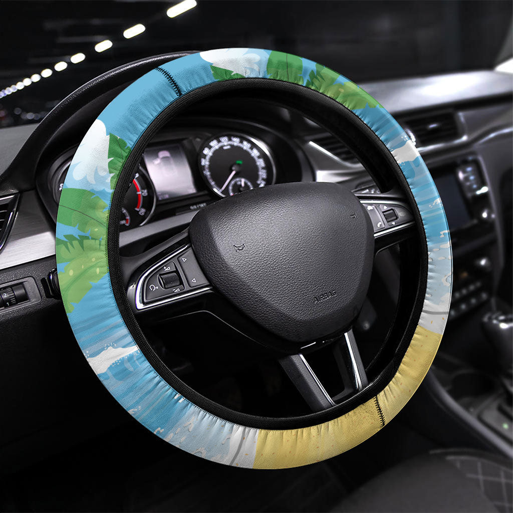 Flamingo Hawaii Summer Christmas Steering Wheel Cover Mele Kalikimaka Beachy Vibes LT14 Universal Fit Blue - Polynesian Pride