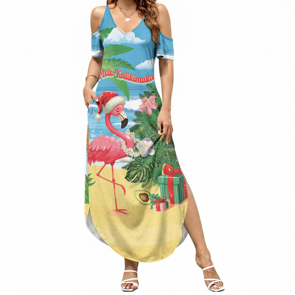 Flamingo Hawaii Summer Christmas Personalized Summer Maxi Dress Mele Kalikimaka Beachy Vibes LT14 Women Blue - Polynesian Pride