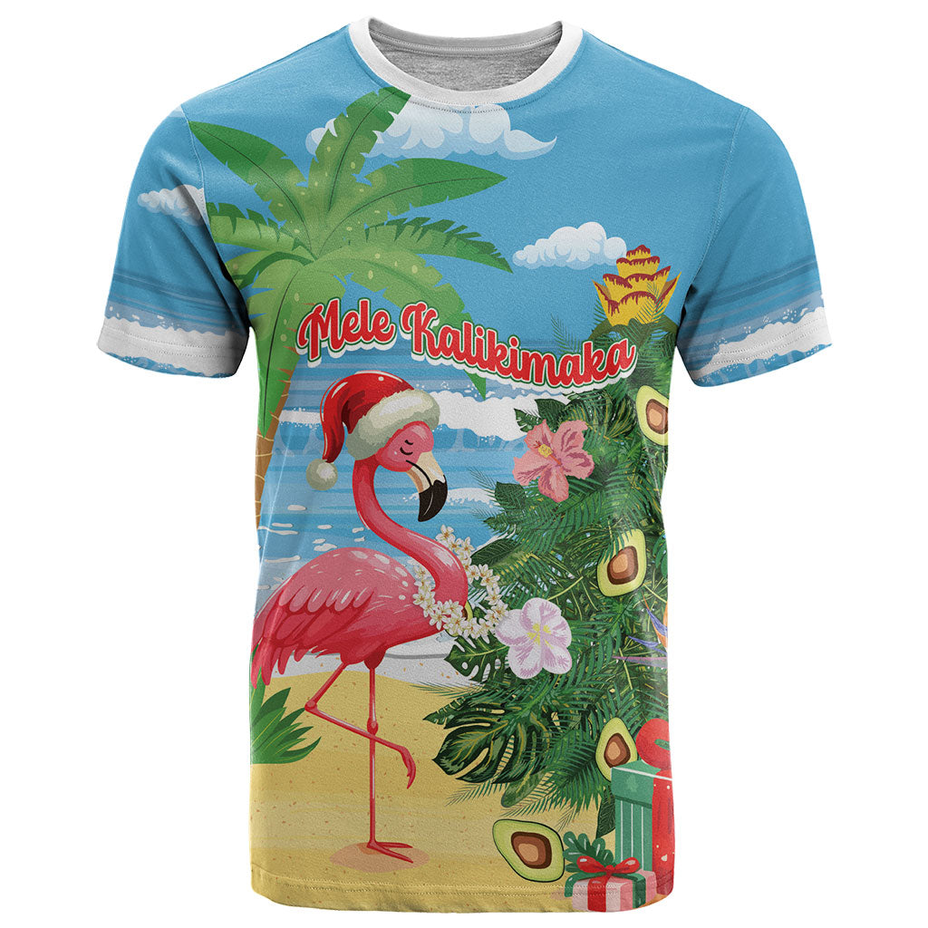 Flamingo Hawaii Summer Christmas Personalized T Shirt Mele Kalikimaka Beachy Vibes LT14 Blue - Polynesian Pride