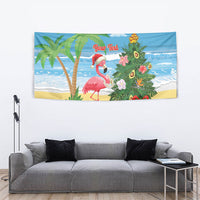 Flamingo Hawaii Summer Christmas Personalized Tapestry Mele Kalikimaka Beachy Vibes