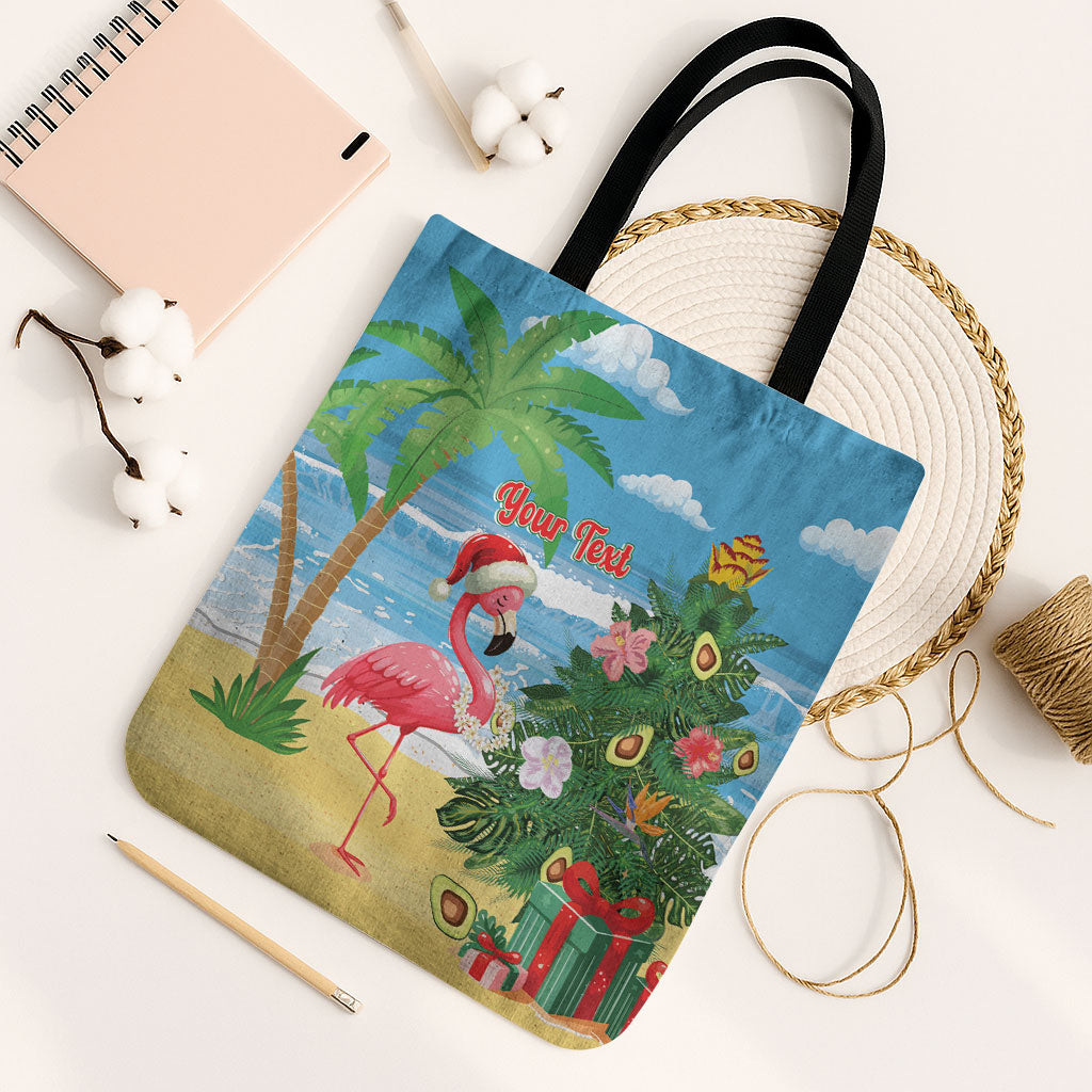 Flamingo Hawaii Summer Christmas Personalized Tote Bag Mele Kalikimaka Beachy Vibes LT14 Black Strap One Size Blue - Polynesian Pride