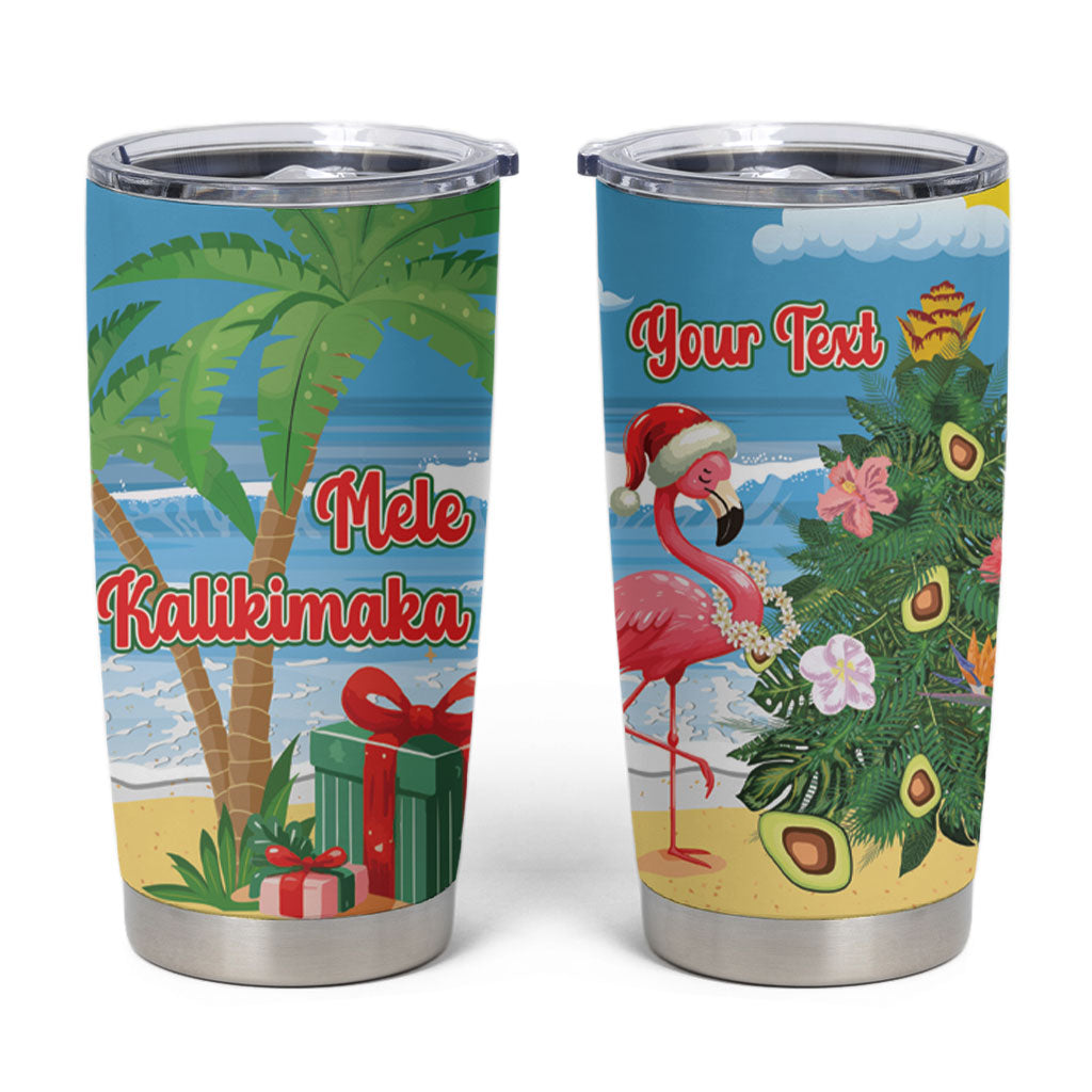 Flamingo Hawaii Summer Christmas Personalized Tumbler Cup Mele Kalikimaka Beachy Vibes LT14 Blue - Polynesian Pride