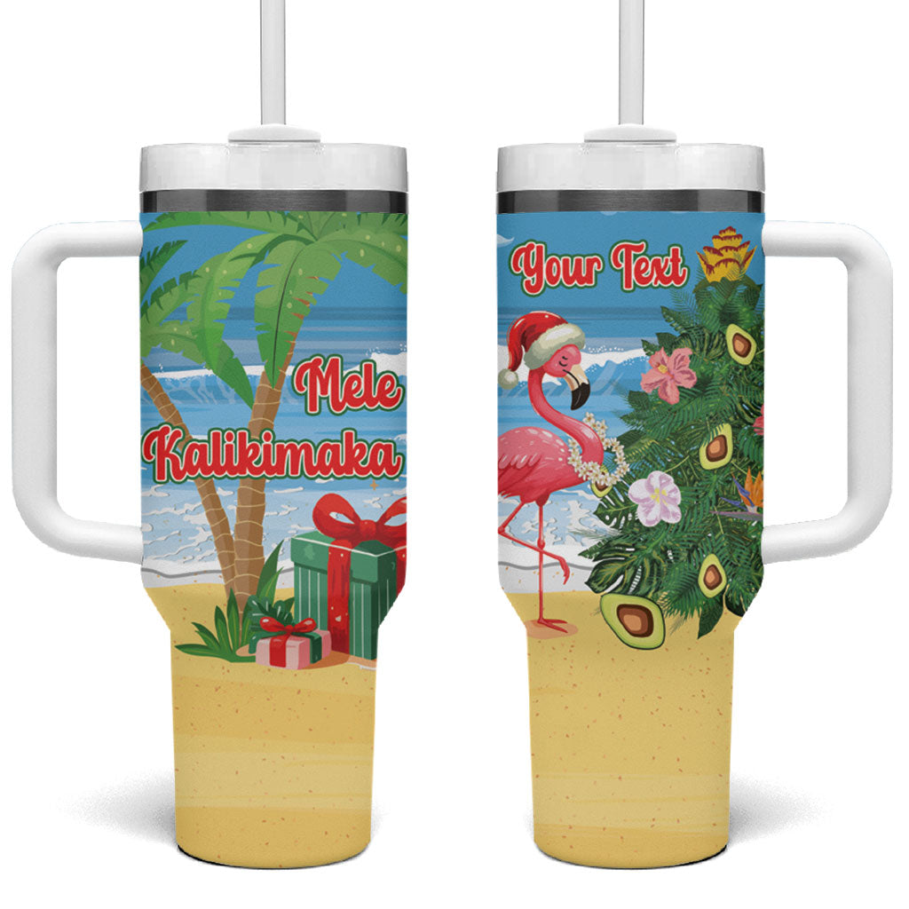 Flamingo Hawaii Summer Christmas Personalized Tumbler With Handle Mele Kalikimaka Beachy Vibes LT14 One Size: 40 oz Blue - Polynesian Pride