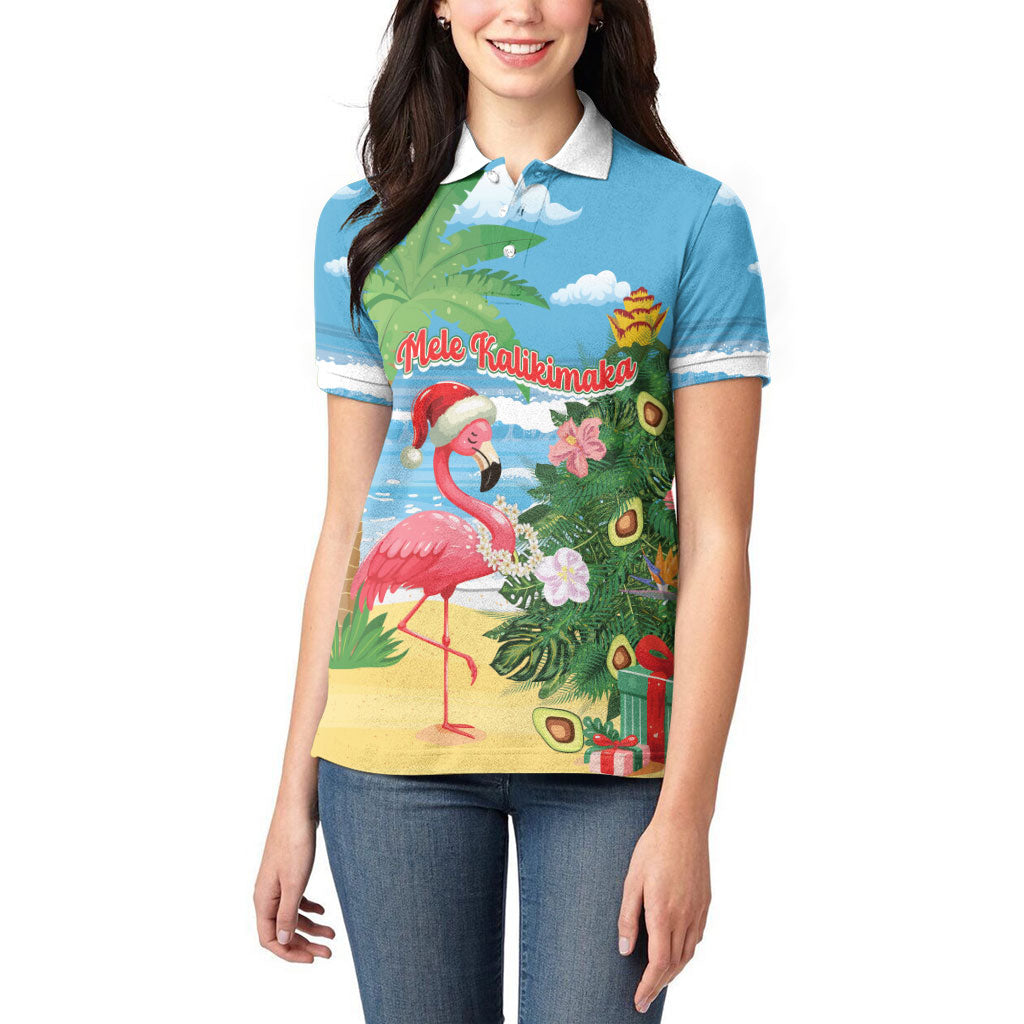 Flamingo Hawaii Summer Christmas Personalized Women Polo Shirt Mele Kalikimaka Beachy Vibes
