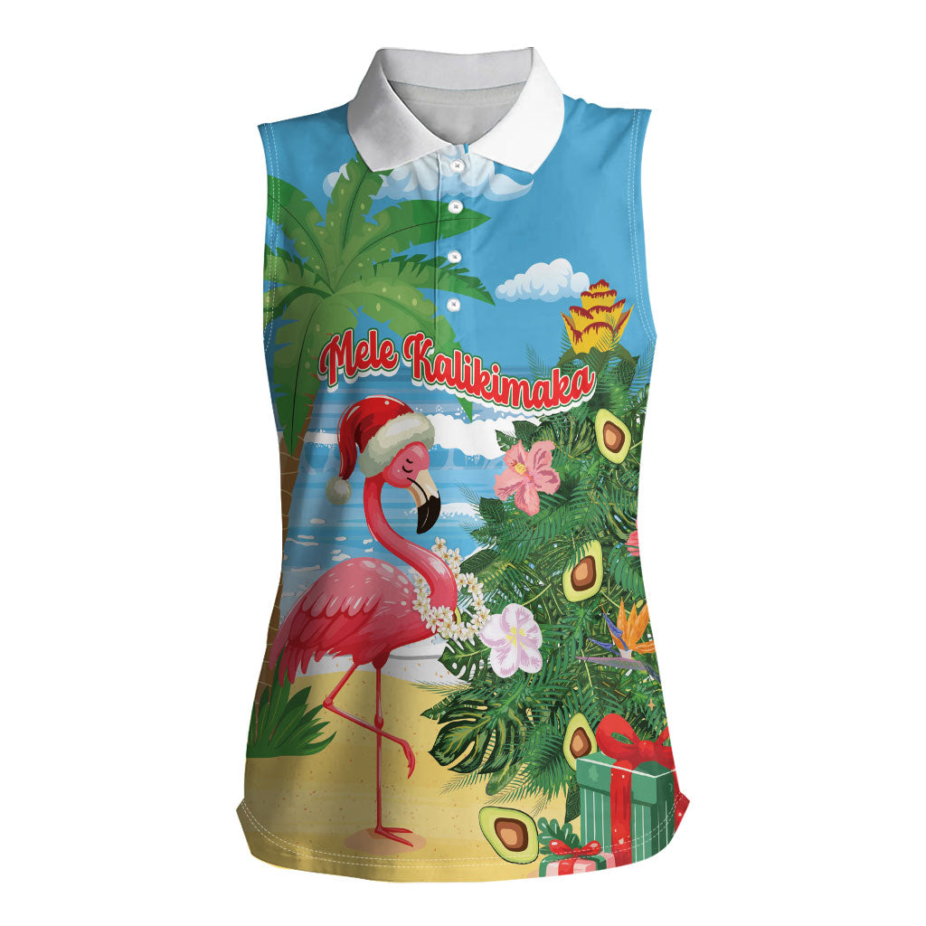 Flamingo Hawaii Summer Christmas Personalized Women Sleeveless Polo Shirt Mele Kalikimaka Beachy Vibes LT14 Female Blue - Polynesian Pride