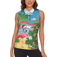 Flamingo Hawaii Summer Christmas Personalized Women Sleeveless Polo Shirt Mele Kalikimaka Beachy Vibes LT14 - Polynesian Pride