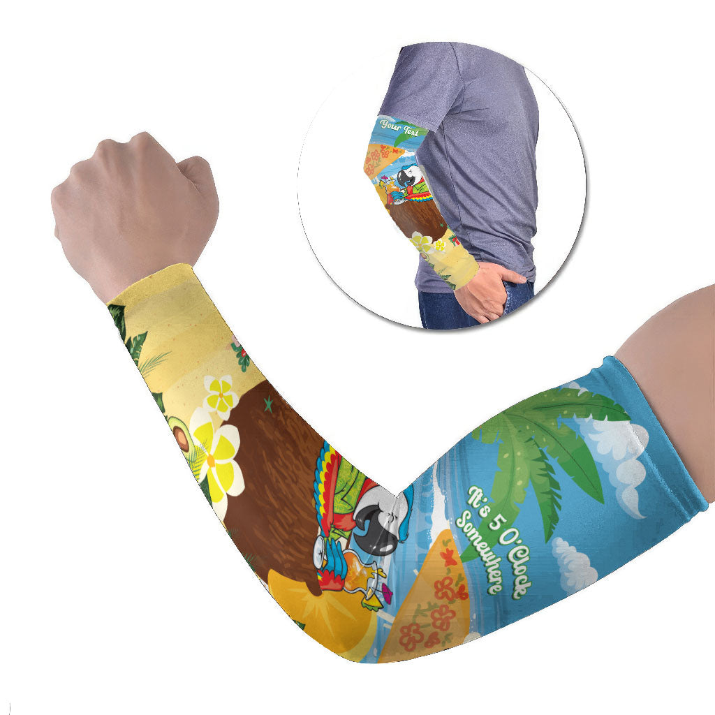 Chilling Parrot Hawaii Summer Christmas Personalized Arm Sleeves It's 5 O'Clock Somewhere Beachy Vibes LT14 Set of 2 Blue - Polynesian Pride