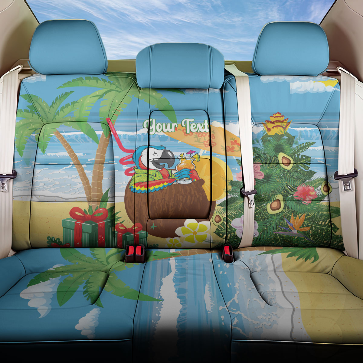 Chilling Parrot Hawaii Summer Christmas Personalized Back Car Seat Cover It's 5 O'Clock Somewhere Beachy Vibes LT14 One Size Blue - Polynesian Pride