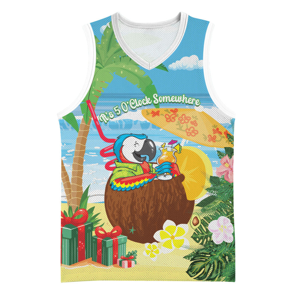 Chilling Parrot Hawaii Summer Christmas Personalized Basketball Jersey It's 5 O'Clock Somewhere Beachy Vibes LT14 Unisex Blue - Polynesian Pride