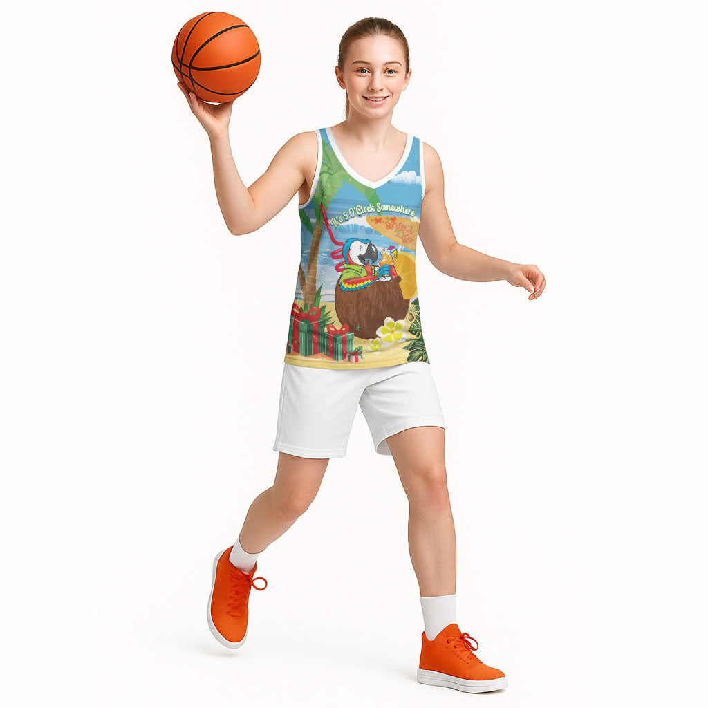 Chilling Parrot Hawaii Summer Christmas Personalized Basketball Jersey It's 5 O'Clock Somewhere Beachy Vibes