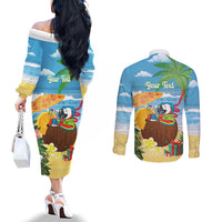 Chilling Parrot Hawaii Summer Christmas Personalized Couples Matching Off The Shoulder Long Sleeve Dress and Long Sleeve Button Shirt It's 5 O'Clock Somewhere Beachy Vibes LT14 - Polynesian Pride