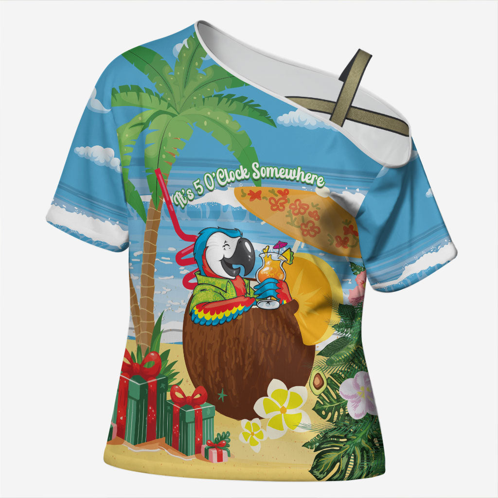 Chilling Parrot Hawaii Summer Christmas Personalized Cross Shoulder Shirt It's 5 O'Clock Somewhere Beachy Vibes LT14 Female Blue - Polynesian Pride