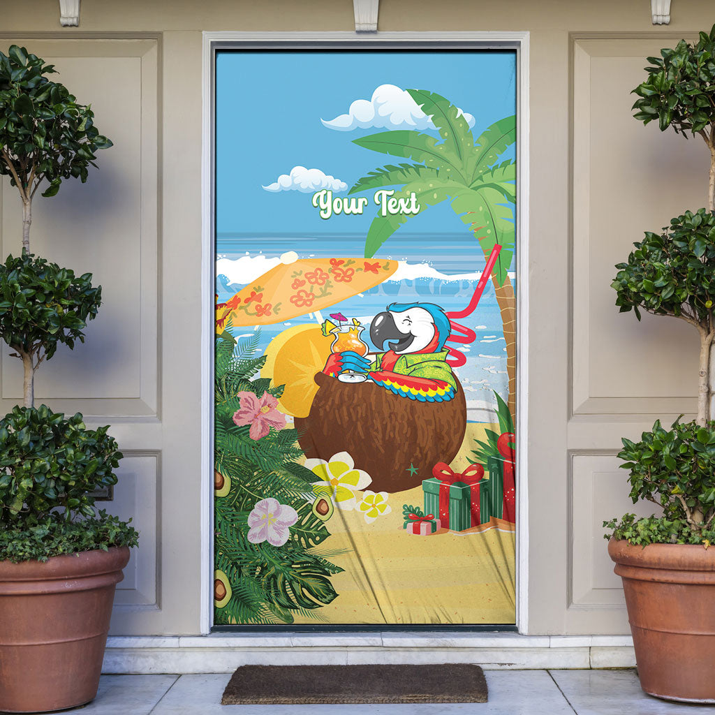 Chilling Parrot Hawaii Summer Christmas Personalized Door Cover It's 5 O'Clock Somewhere Beachy Vibes LT14 Blue - Polynesian Pride