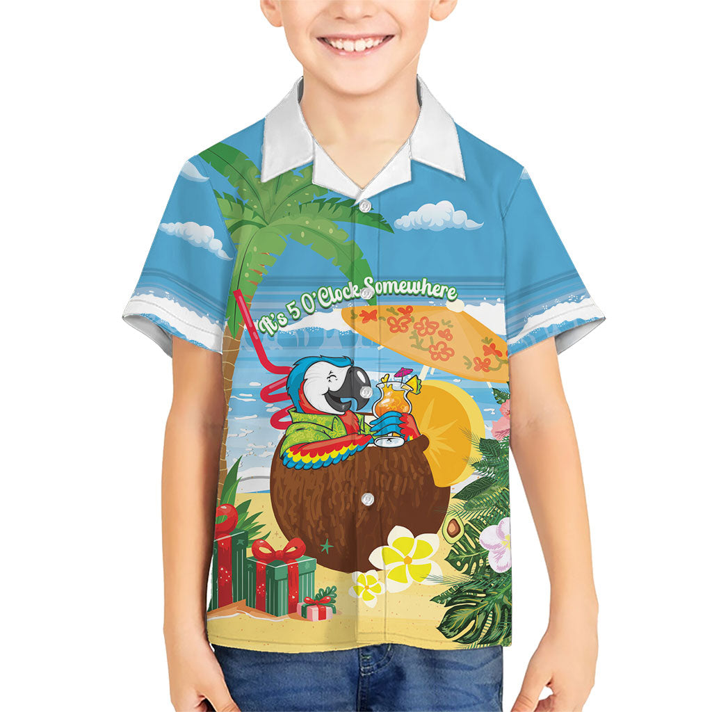 Chilling Parrot Hawaii Summer Christmas Personalized Family Matching Off Shoulder Maxi Dress and Hawaiian Shirt It's 5 O'Clock Somewhere Beachy Vibes LT14 Son's Shirt Blue - Polynesian Pride