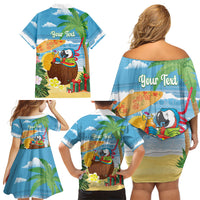 Chilling Parrot Hawaii Summer Christmas Personalized Family Matching Off Shoulder Short Dress and Hawaiian Shirt It's 5 O'Clock Somewhere Beachy Vibes LT14 - Polynesian Pride
