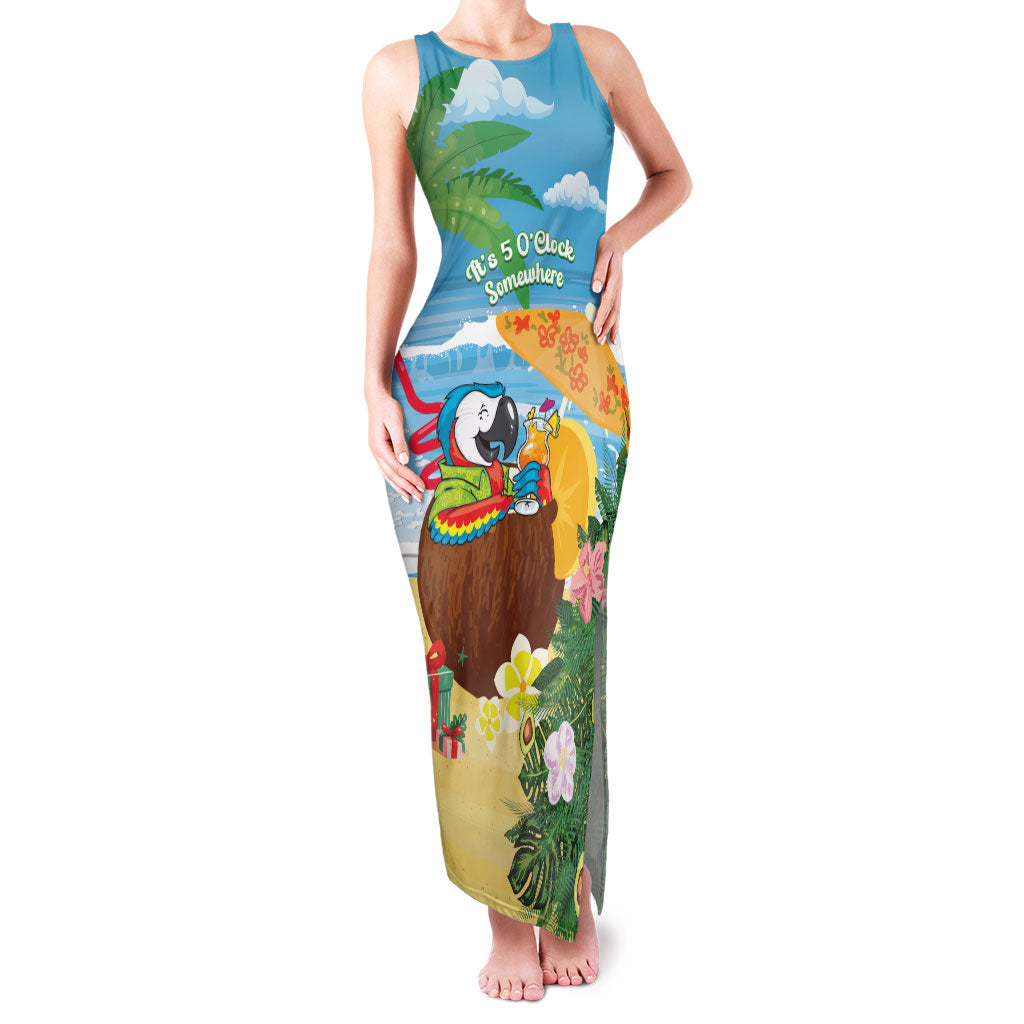 Chilling Parrot Hawaii Summer Christmas Personalized Family Matching Tank Maxi Dress and Hawaiian Shirt It's 5 O'Clock Somewhere Beachy Vibes LT14 Mom's Dress Blue - Polynesian Pride