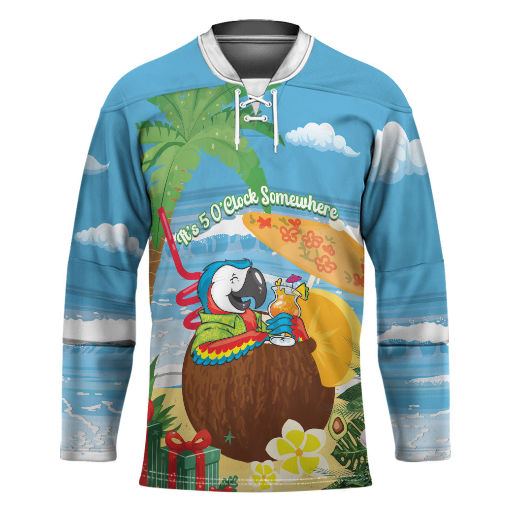 Chilling Parrot Hawaii Summer Christmas Personalized Hockey Jersey It's 5 O'Clock Somewhere Beachy Vibes LT14 Unisex Blue - Polynesian Pride